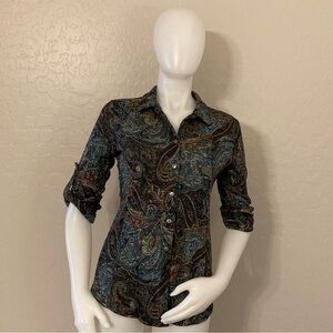 Pure Amici Button Down Paisley Print Top Small